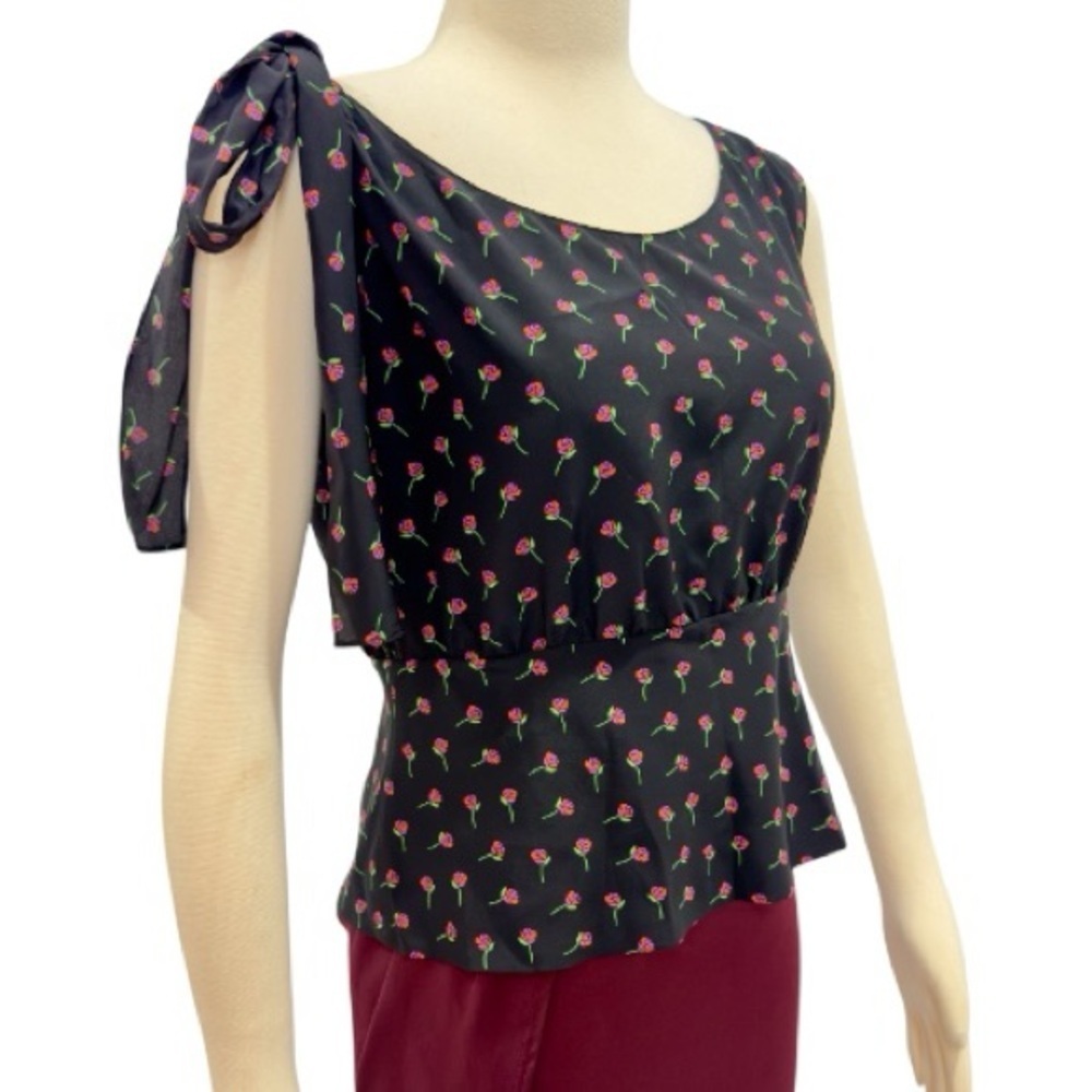 Prada Women’s Silk Floral Rose Print Peplum Camisole Boatneck Sleeveless Top NEW - Picture 7 of 16